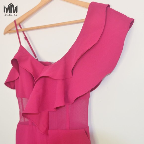 Marciano | Fuschia Asymmetric Mesh Corset Jumpsuit - Picture 3 of 10